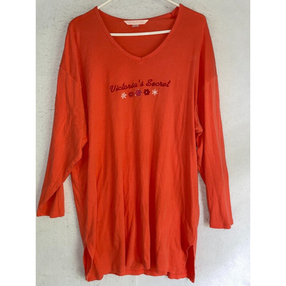 Victoria Secret sleepshirt M women's pj Long sleeve cotton gown orange VTG